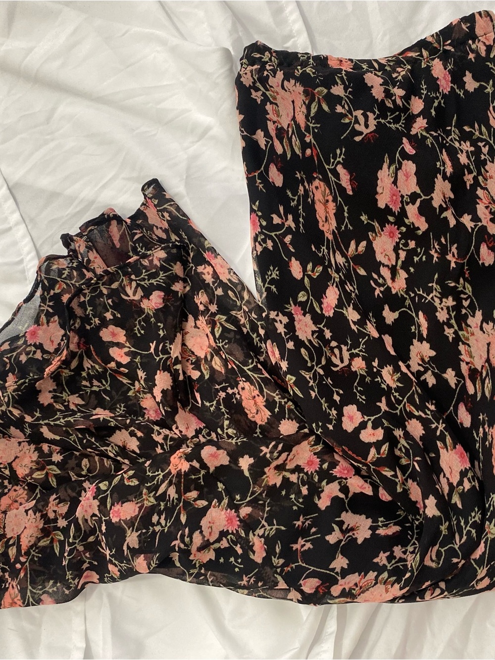 Black Floral Maxi Dress with Pink Blossom Print